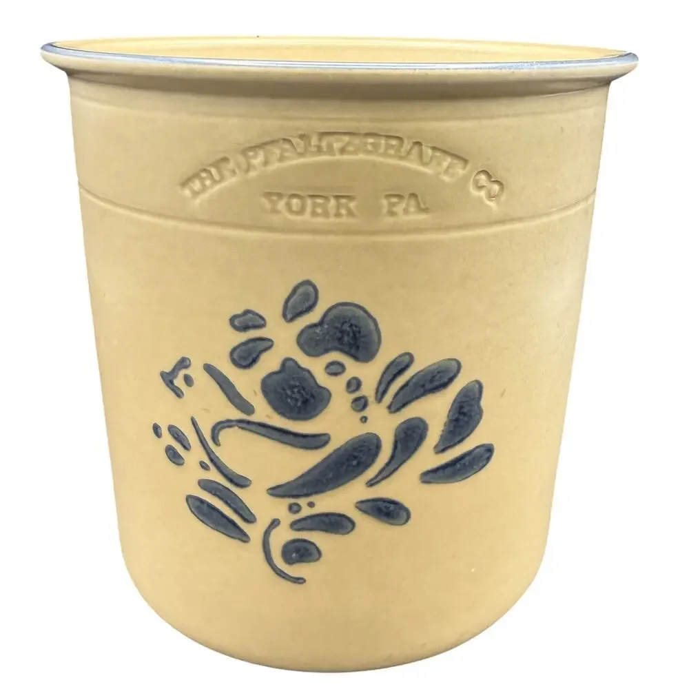 🏺 Pfaltzgraff York PA Stoneware Crock Blue Folk Art Vintage Farmhouse Crock Jar